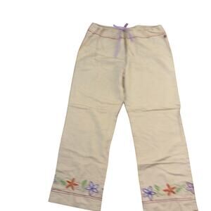Roxy Quiksilver Embroidered Floral Wide Leg Pants Size L Linen Cotton Blend Boho